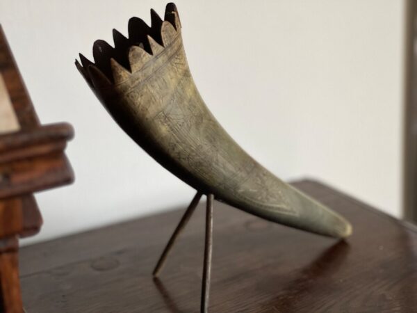 Decorative Horn Object Carved of Horn on Stand South East Asian Collection Indonesia, Bali