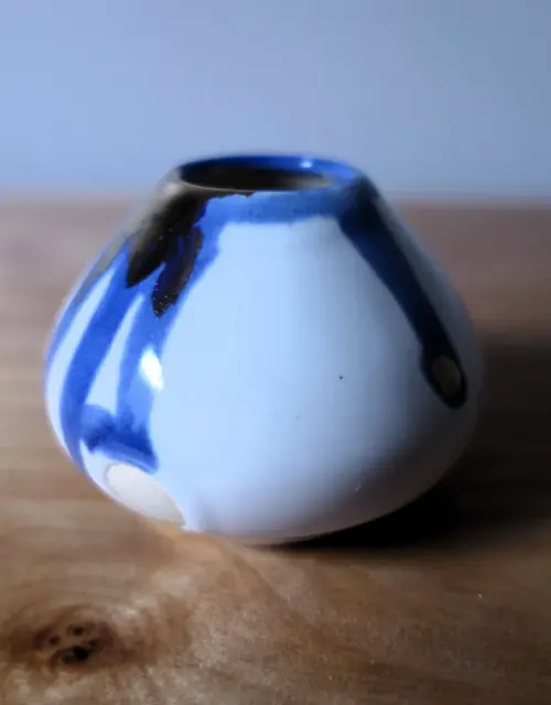 Handmade Small Bud Vase - Blue and Gold Ceramic Pottery, Unique Flower Holder, Artisan Crafted Home Decor